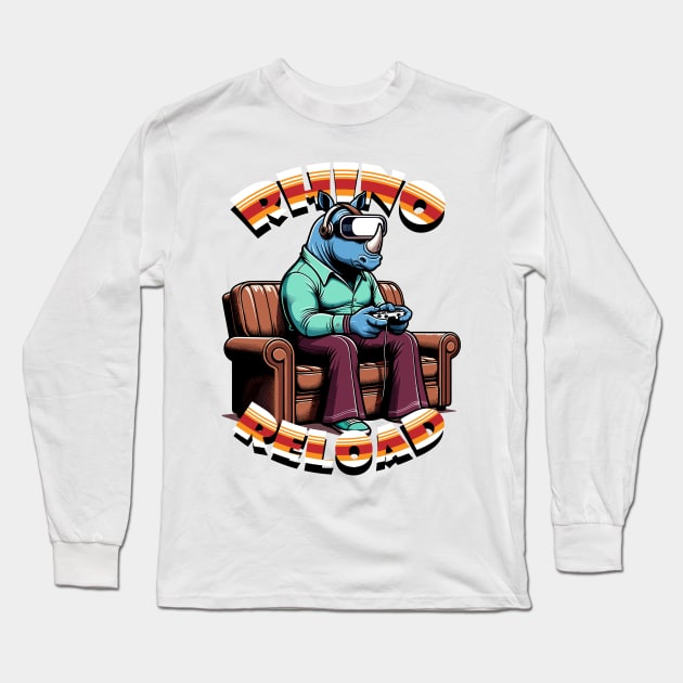 Rhino Reloaded - Vintage VR Gamer Chic Long Sleeve T-Shirt by TimeWarpWildlife